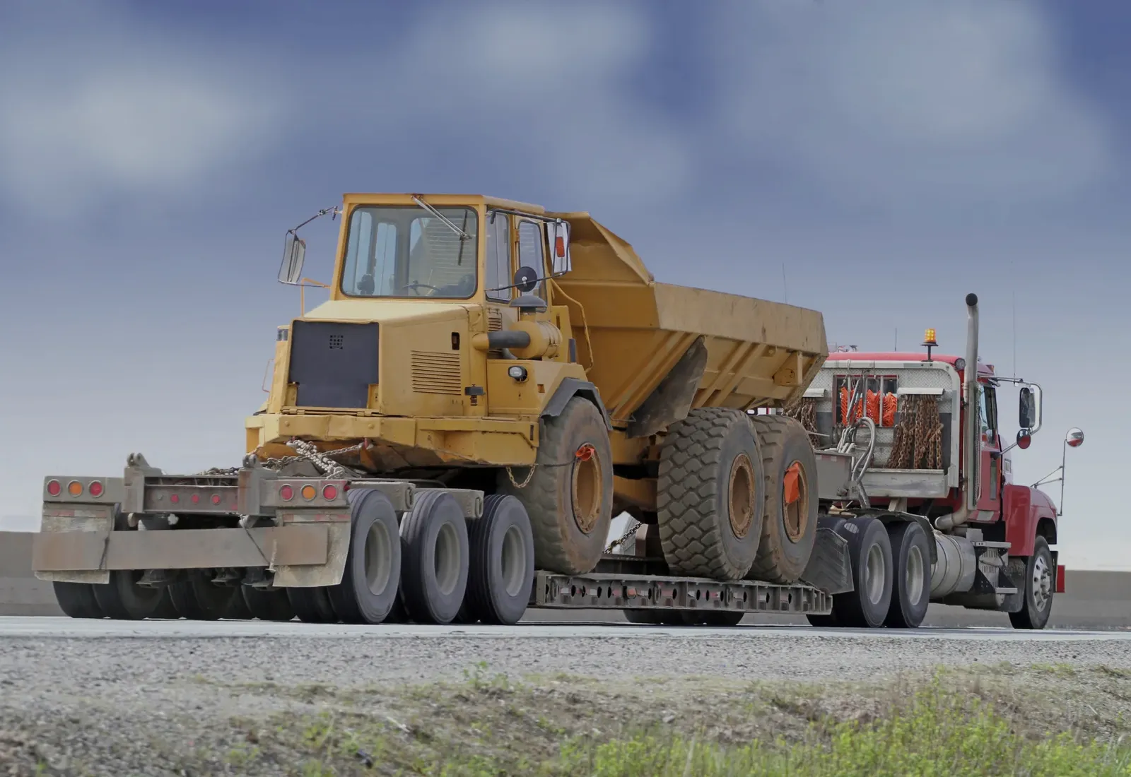 Hauling a dump truck
