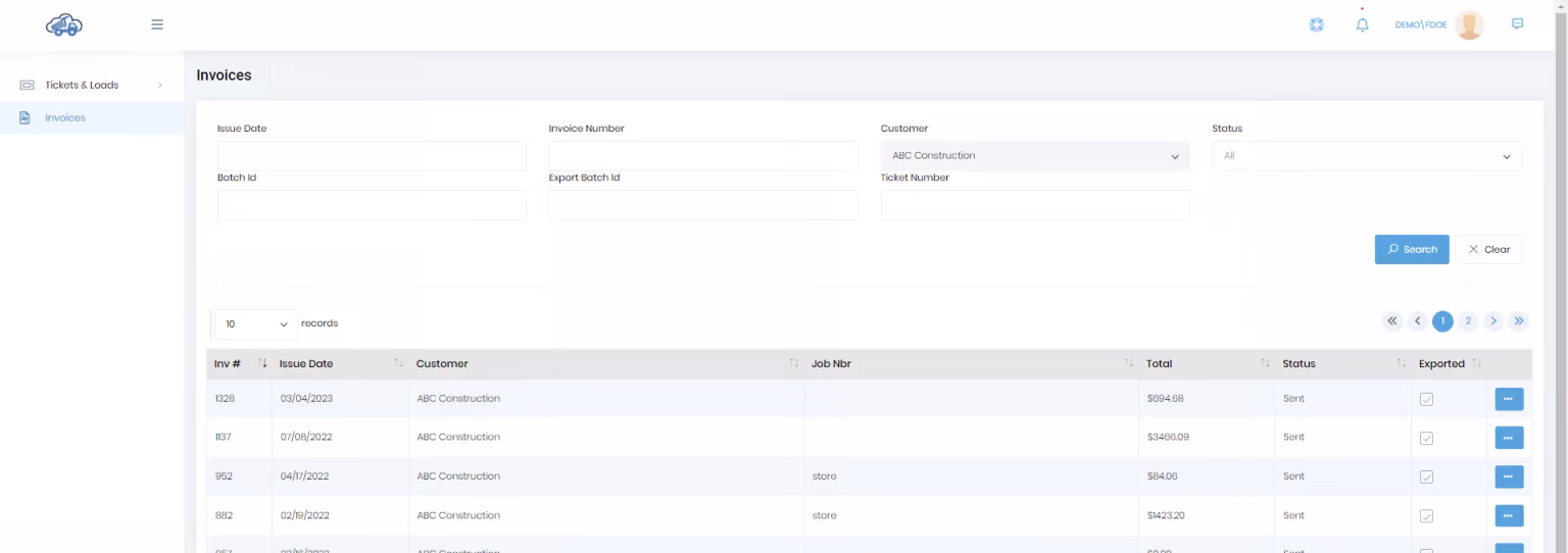 Customer portal invoice